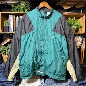 Vintage 90s Nike WIndbreaker Colorblock Full ZIp Jacket Green Mens Large